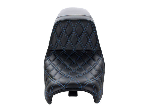 Kickflip Dual Seat with Blue Double Diamond Stitch. Fits Dyna 2006-2017.