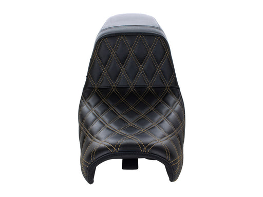 Kickflip Dual Seat with Gold Double Diamond Stitch. Fits Dyna 2006-2017.