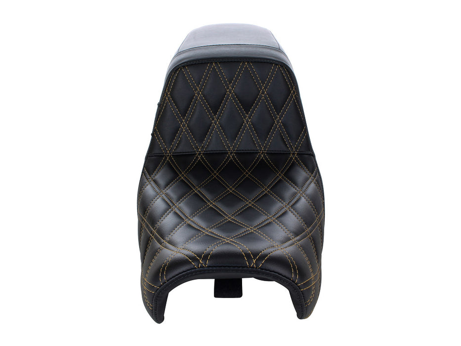 Kickflip Dual Seat with Gold Double Diamond Stitch. Fits Dyna 2006-2017.