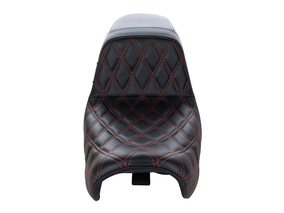 Kickflip Dual Seat with Red Double Diamond Stitch. Fits Dyna 2006-2017.
