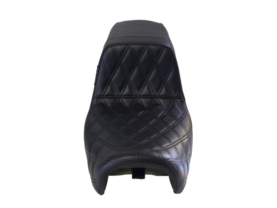 Kickflip Daddy Long Legs Dual Seat with Black Double Diamond Stitch - Extended Reach. Fits Dyna 2006-2017.