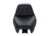 Kickflip Dual Seat with Black Double Diamond Stitch. Fits Sportster 2004-2006 & Sportster 2010-2021 Models with either 3.3 or 4.5 Gallon Tank.