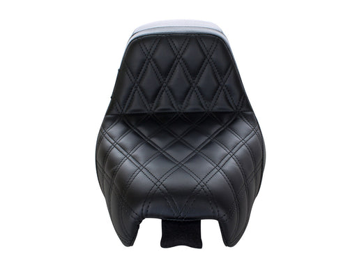 Kickflip Dual Seat with Black Double Diamond Stitch. Fits Sportster 2004-2006 & Sportster 2010-2021 Models with either 3.3 or 4.5 Gallon Tank.