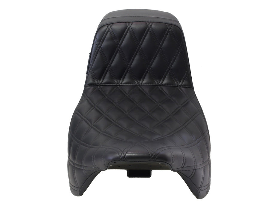 Kickflip Daddy Long Legs Dual Seat with Black Double Diamond Stitch - Extended Reach. Fits Most Touring 2008-2024