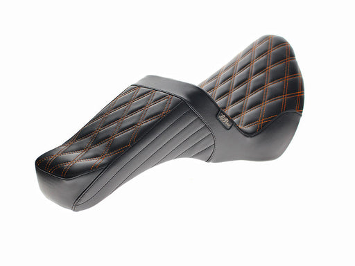 TailWhip Dual Seat with Orange Diamond Stitch. Fits Softail Slim & Street Bob 2018up & Standard 2020up.