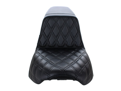 Kickflip Dual Seat with Black Double Diamond Stitch. Fits Softail Slim & Street Bob 2018up & Standard 2020up.