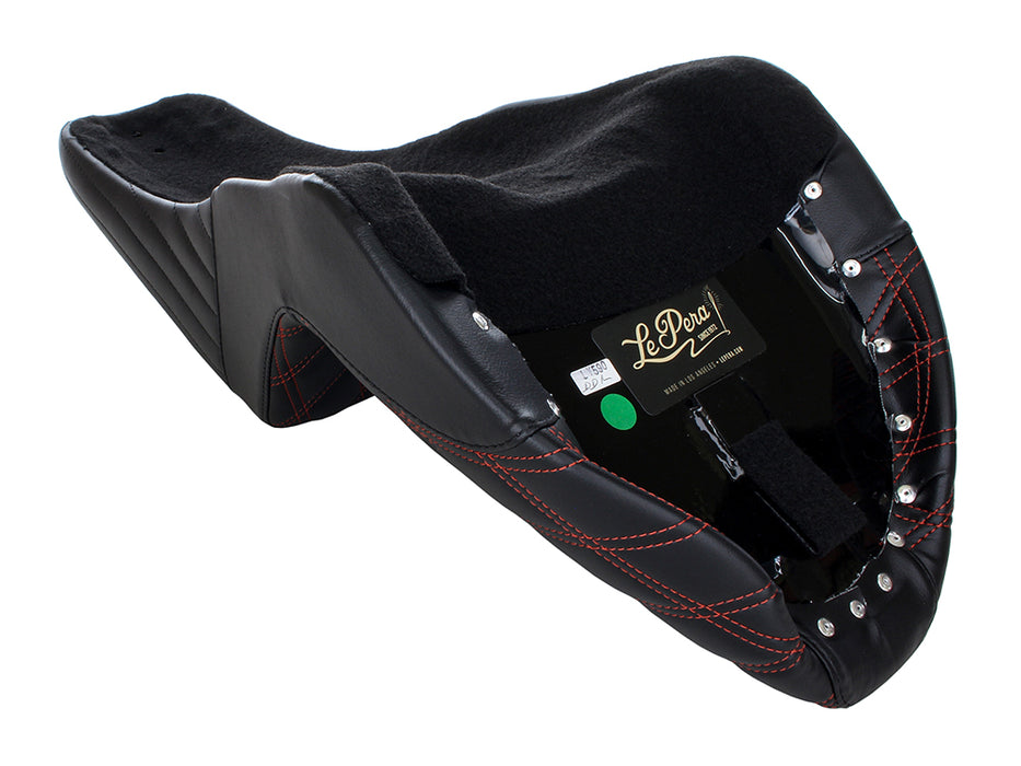 Kickflip Dual Seat with Red Double Diamond Stitch. Fits Softail Slim & Street Bob 2018up & Standard 2020up.