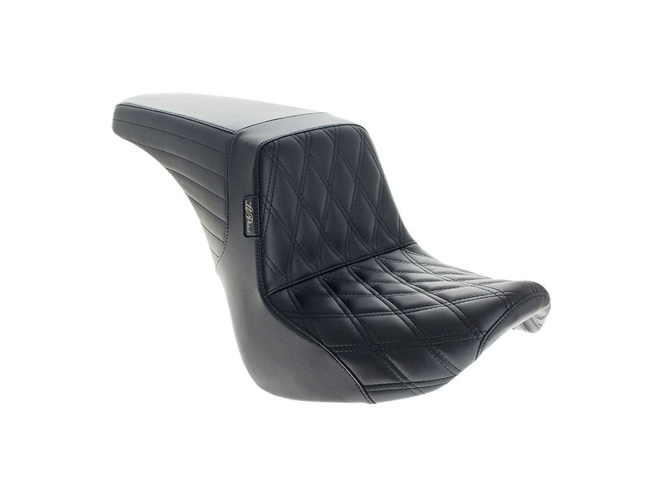 Kickflip Up Front Reduced Reach Dual Seat with Black Double Diamond Stitch. Fits Softail Slim & Street Bob 2018up & Standard 2020up.