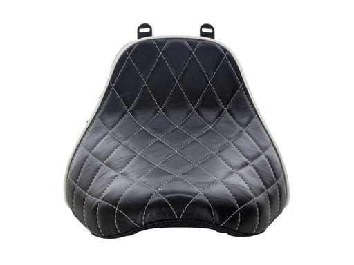 Bare Bones Solo Seat with White Diamond Stitch & Piping. Fits Softail Deluxe 2018-2020 & Heritage Classic 2018up