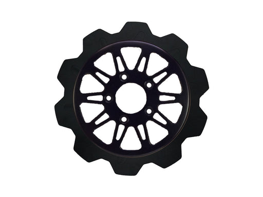 11.8in. Front Omega Crown Disc Rotor - Black Band & Black Carrier. Fits Dyna 2006-2017, Softail 2015up, Sportster 2014-2021 & Some Touring 2008up.