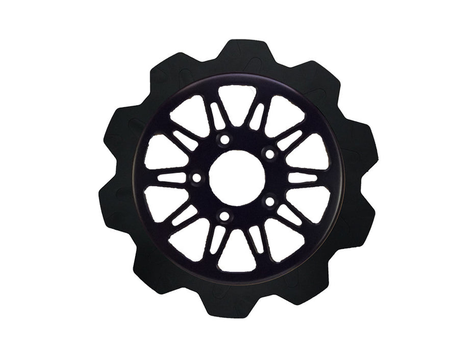 11.8in. Front Omega Crown Disc Rotor - Black Band & Black Carrier. Fits Dyna 2006-2017, Softail 2015up, Sportster 2014-2021 & Some Touring 2008up.