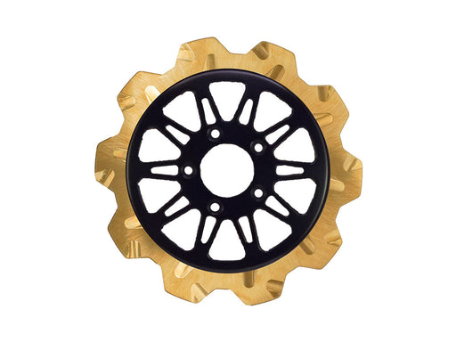 11.5in. Rear Omega Crown Disc Rotor - Gold Band & Black Carrier. Fits Big Twin 2000up & Sportster 2000-2010.