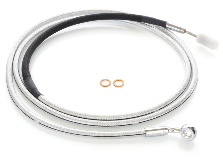 82in. Hydraulic Clutch Line with 10mm x 35 Degree Banjo - Sterling Chromite. Fits Touring & Softail 2017up Models with the Original H-D Hydraulic Clutch.