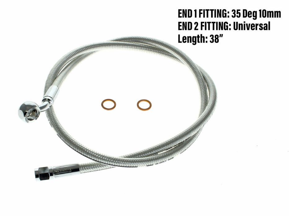 38in. Upper Front Brake Line with 10mm x 35 Degree Banjo - Sterling Chromite.