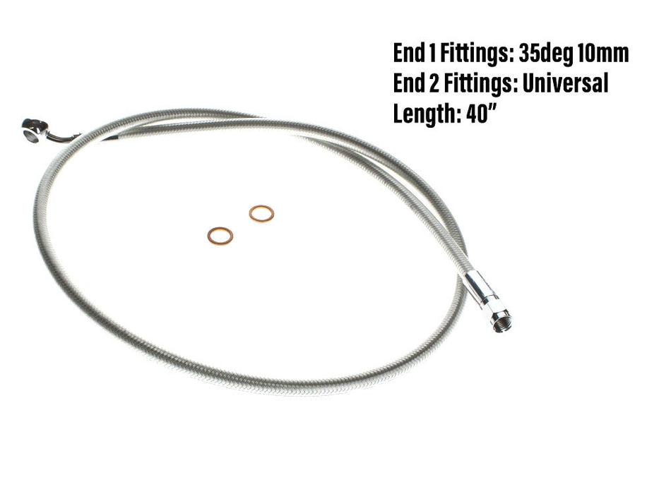 40in. Upper Front Brake Line with 10mm x 35 Degree Banjo - Sterling Chromite.