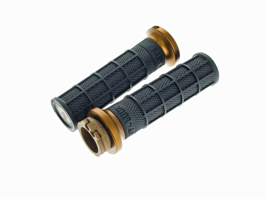 Hart-Luck Full Waffle Lock-On Handgrips - Bronze. Fits H-D with Throttle Cable.