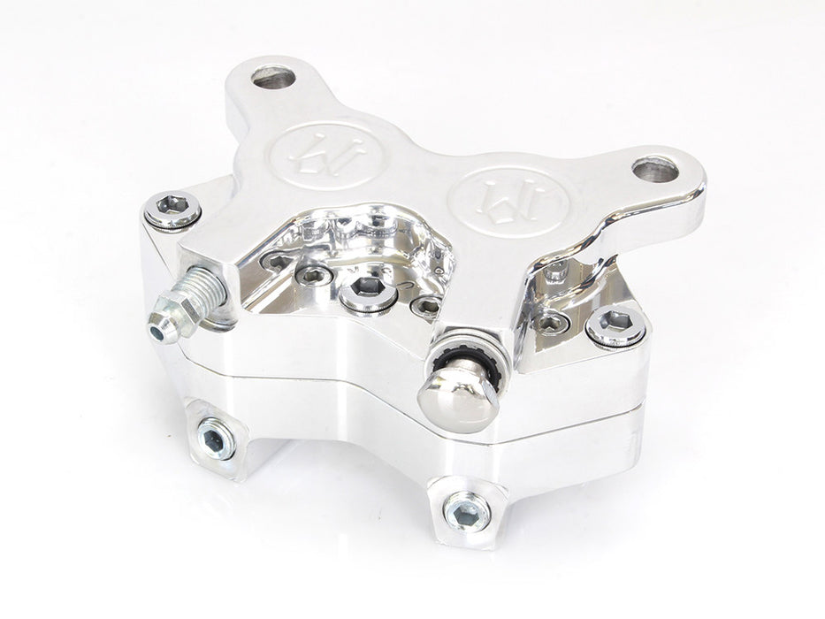 Universal 4 Piston Caliper - Polished. Fits H-D with 11.5in. Disc Rotor.