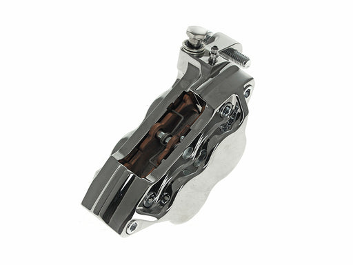 Left Hand Front 4 Piston Caliper - Chrome. Fits Softail 2015up, V-Rod 2006-2017, Touring 2008up & Sportster 2014-2021