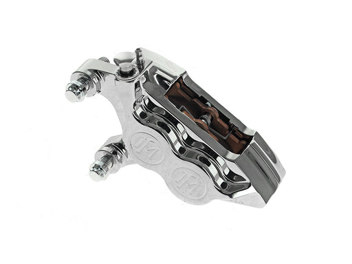 Left Hand Front 4 Piston Caliper - Chrome. Fits Softail 2015up, V-Rod 2006-2017, Touring 2008up & Sportster 2014-2021
