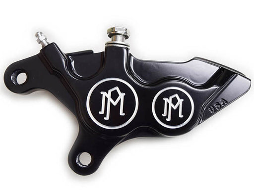 Left Hand Front 4 Piston Caliper - Black Contrast Cut. Fits Softail 2000-2014, Dyna 2000-2017, Touring 2000-2007 & Sportster 2000-2007 Models with 11.5in. Disc Rotor.