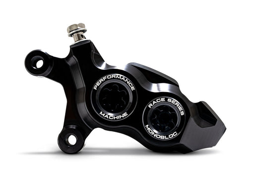 Left Hand Front 4 Piston Race Series Caliper - Black Ops. Fits Softail 2015up, V-Rod 2006-2017, Touring Most 2008-2024 & Sportster 2014-2021