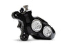 Left Hand Front 4 Piston Race Series Caliper - Black & Chrome. Fits Softail 2015up, V-Rod 2006-2017, Touring Most 2008-2024 & Sportster 2014-2021