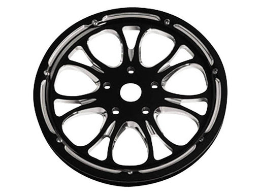 66 Tooth x 1in. wide Heathen Pulley - Black Contrast Cut Platinum. Fits Softail 2012up, Softail 2007up with 150 Rear Tyre & Touring 2007-2008.