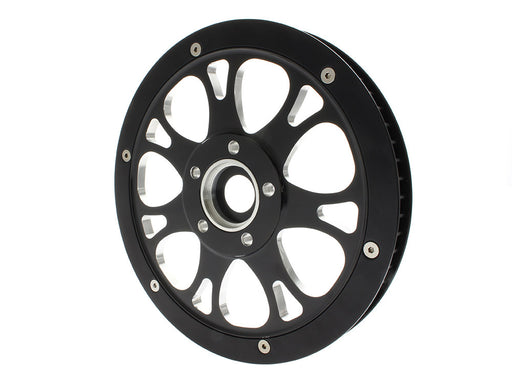 66 Tooth x 1in. wide Paramount Pulley - Black Contrast Cut Platinum. Fits Softail 2012up, Softail 2007up with 150 Rear Tyre & Touring 2007-2008.