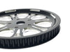 66 Tooth x 1in. wide Paramount Pulley - Black Contrast Cut Platinum. Fits Softail 2012up, Softail 2007up with 150 Rear Tyre & Touring 2007-2008.