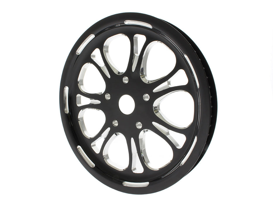 66 Tooth x 1in. wide Paramount Pulley - Black Contrast Cut Platinum. Fits Softail 2012up, Softail 2007up with 150 Rear Tyre & Touring 2007-2008.