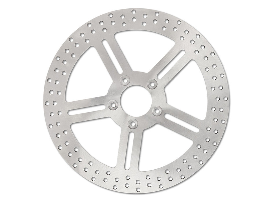13in. Front Classic 5 Spoke Stainless Steel Disc Rotor. Fits most Big Twin 2000up when upgrading to 13in. x 6 Piston Caliper.