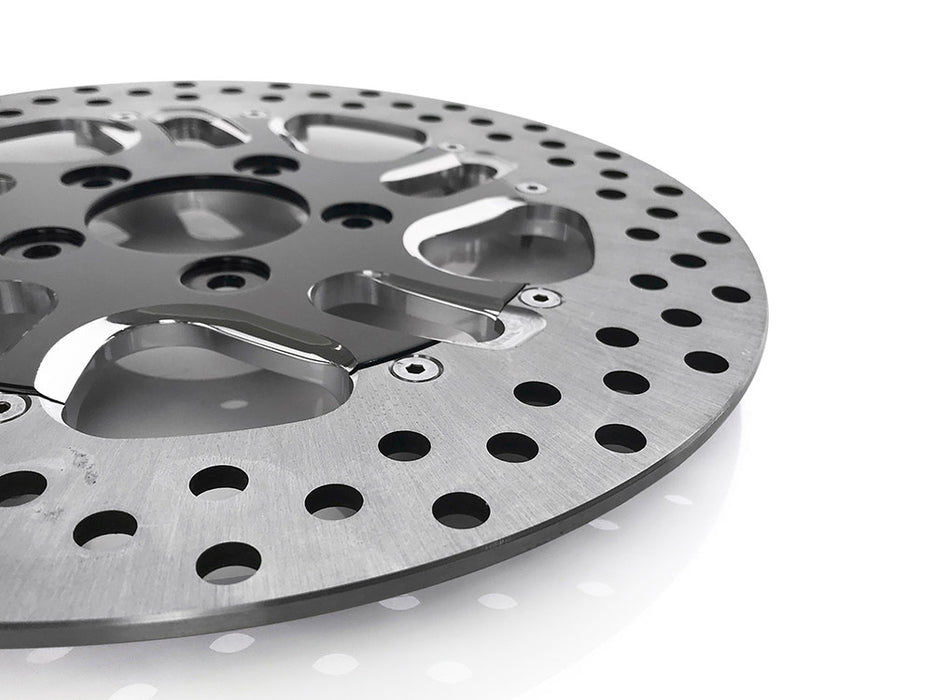 11.5in. Right Hand Front Rival Disc Rotor - Black Contrast Cut Platinum. Fits H-D 1984up with 11-1/2in. Disc Rotor(s).