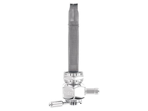 High-Flow Fuel Tap / Petcock with 22mm Thread, 5/16in. Inward Facing Fuel Outlet - Chrome. Fits Softail 1984-2006, Dyna 1991-2006, FXR 1982-1994, Touring 1988-2006, Sportster 1975-2006 & 4Spd Big Twin 1975-1986