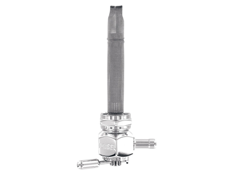 High-Flow Fuel Tap / Petcock with 22mm Thread, 5/16in. Inward Facing Fuel Outlet - Chrome. Fits Softail 1984-2006, Dyna 1991-2006, FXR 1982-1994, Touring 1988-2006, Sportster 1975-2006 & 4Spd Big Twin 1975-1986