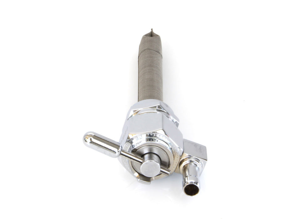 High-Flow Fuel Tap / Petcock with 22mm Thread, 5/16in. Downward Facing Fuel Outlet - Chrome. Fits Softail 1984-2006, Dyna 1991-2006, FXR 1982-1994, Touring 1988-2006, Sportster 1975-2006 & 4Spd Big Twin 1975-1986
