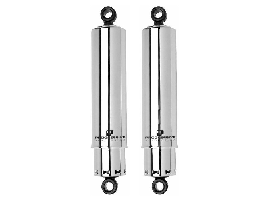412 Series, 11in. Standard Spring Rate Rear Shock Absorbers with Full Covers -Chrome. Fits Dyna 1991-2017.
