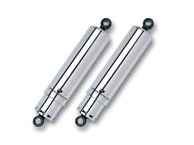 PROGRESSIVE SUSPENSION 412 Series, 11" Rear Shock Absorbers With Full Cover - Chrome. Fits Big Twin 1973-1986