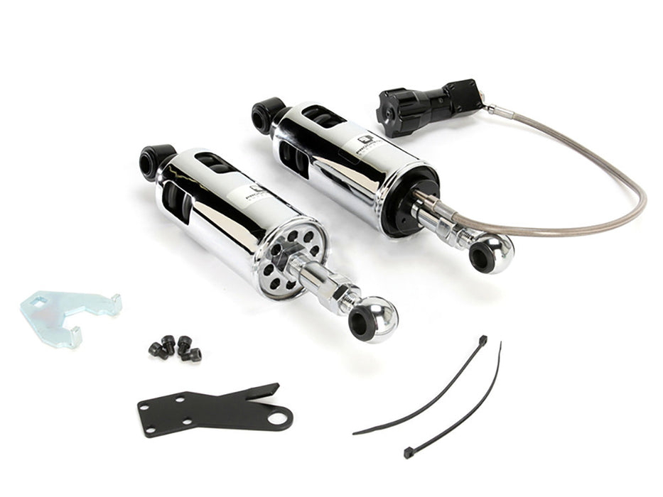 422 Series, Heavy Duty Spring Rate Rear Shock Absorbers with Remote Adjustable Preload - Chrome. Fits Softail 1989-1999.
