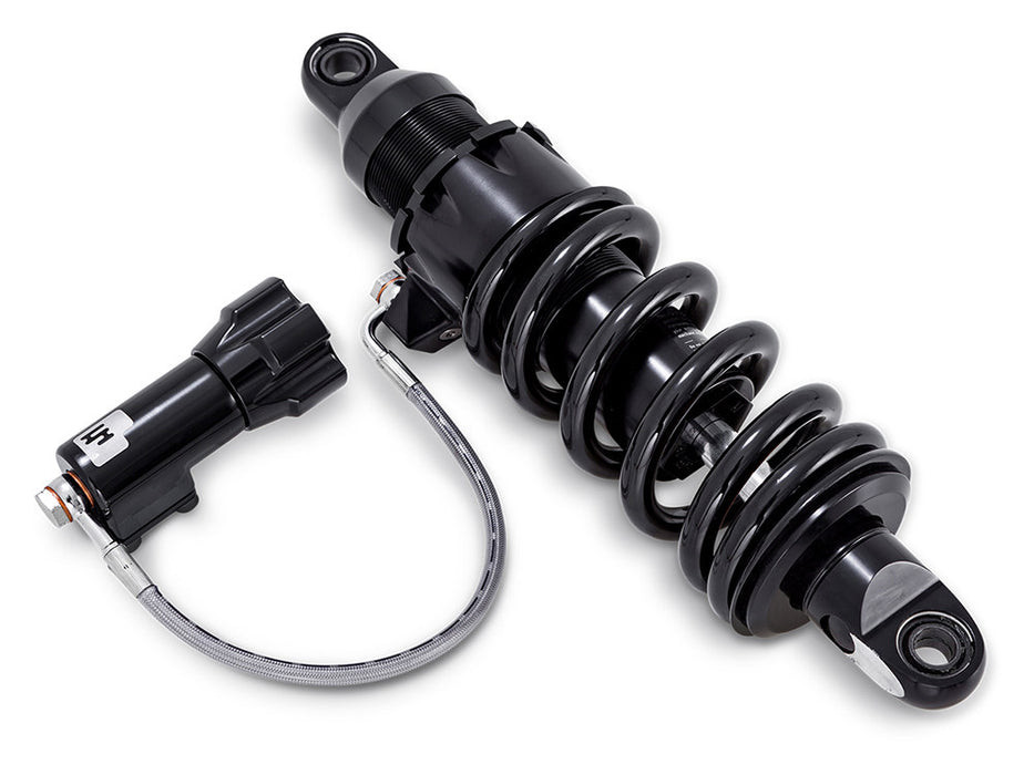 465 Series, 12.6in. Rear Shock Absorber with Remote Adjustable Preload & Standard Spring Rate - Black. Fits Softail 2018up.