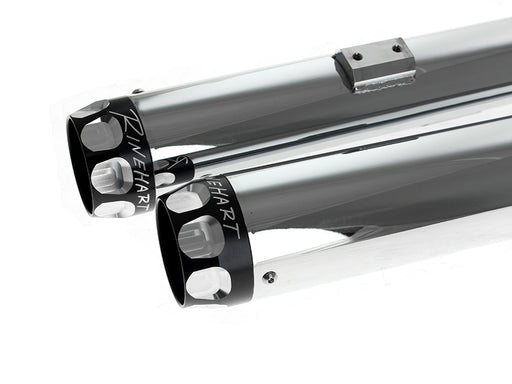 3in. Slip-On Mufflers - Chrome with Black Scalloped End Caps. Fits Softail Deuce 2007 & Fat Boy 2007-2017