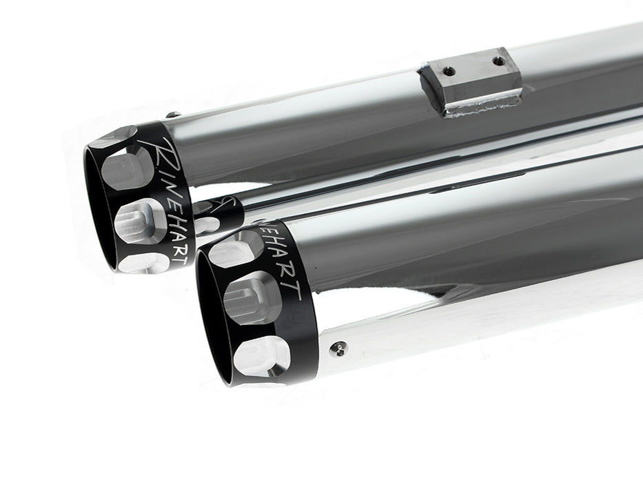 3in. Slip-On Mufflers - Chrome with Black Scalloped End Caps. Fits Softail Deuce 2007 & Fat Boy 2007-2017