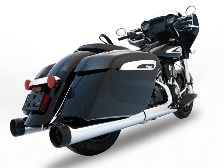 RINEHART RACING 4.5" Slip-On Mufflers – Chrome with Black End Caps. Fits Indian Big Twin 2014up with Hard Saddle Bags