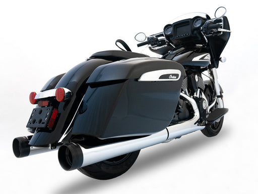 4.5in. DBX45 Slip-On Mufflers - Chrome with Black End Caps. Fits Indian Big Twin 2014up with Hard Saddle Bags.
