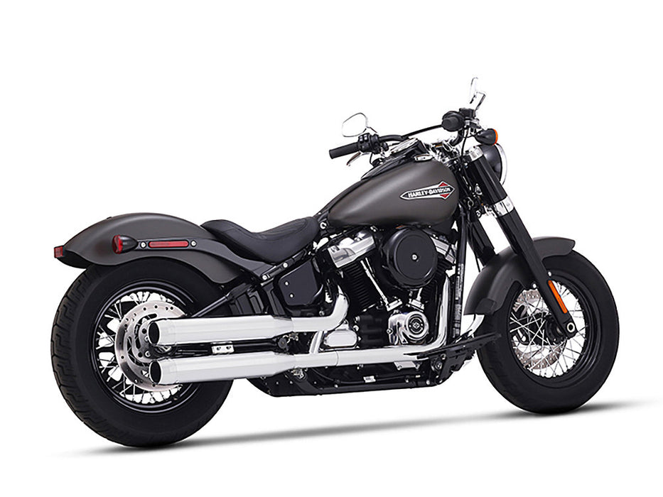 3-1/2in. Slip-On Mufflers - Chrome with Chrome End Caps. Fits Softail Slim, Street Bob, Standard & Low Rider Models 2018-2024 & Breakout & Fat Boy 2018up