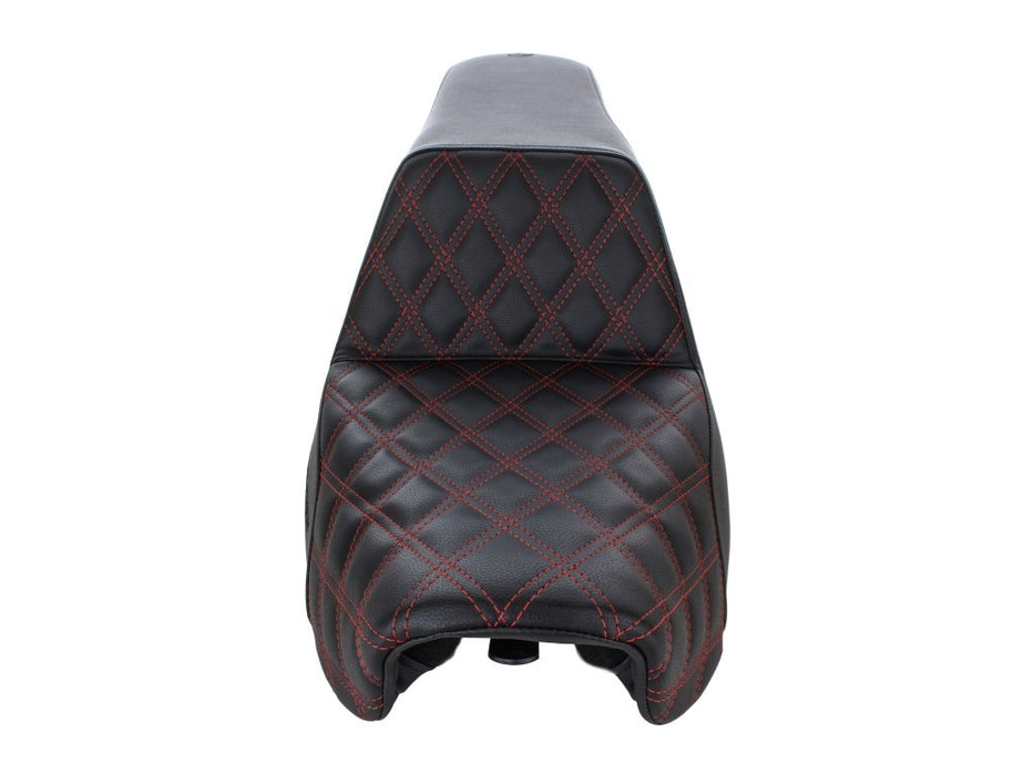 SADDLEMEN Step-Up LS Dual Seat With Red Double Diamond Lattice Stitch. Fits Dyna 2006-2017