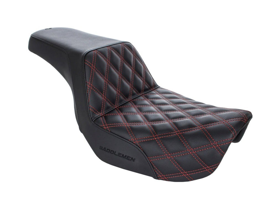 SADDLEMEN Step-Up LS Dual Seat With Red Double Diamond Lattice Stitch. Fits Dyna 2006-2017