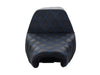 Step-Up LS Dual Seat with Blue Double Diamond Lattice Stitch. Fits Sportster 2004-2021 with 4.5 Gallon Fuel Tank.