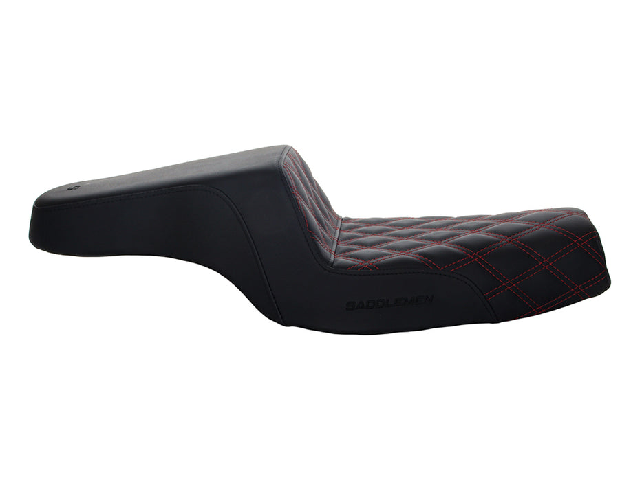 Step-Up LS Dual Seat with Red Double Diamond Lattice Stitch. Fits Sportster 2004-2021 with 4.5 Gallon Fuel Tank.