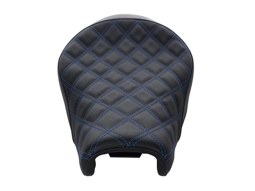 Renegade LS Solo Seat with Blue Double Diamond Lattice Stitch. Fits Sportster 2004-2021 with 3.3 Gallon Fuel Tank.