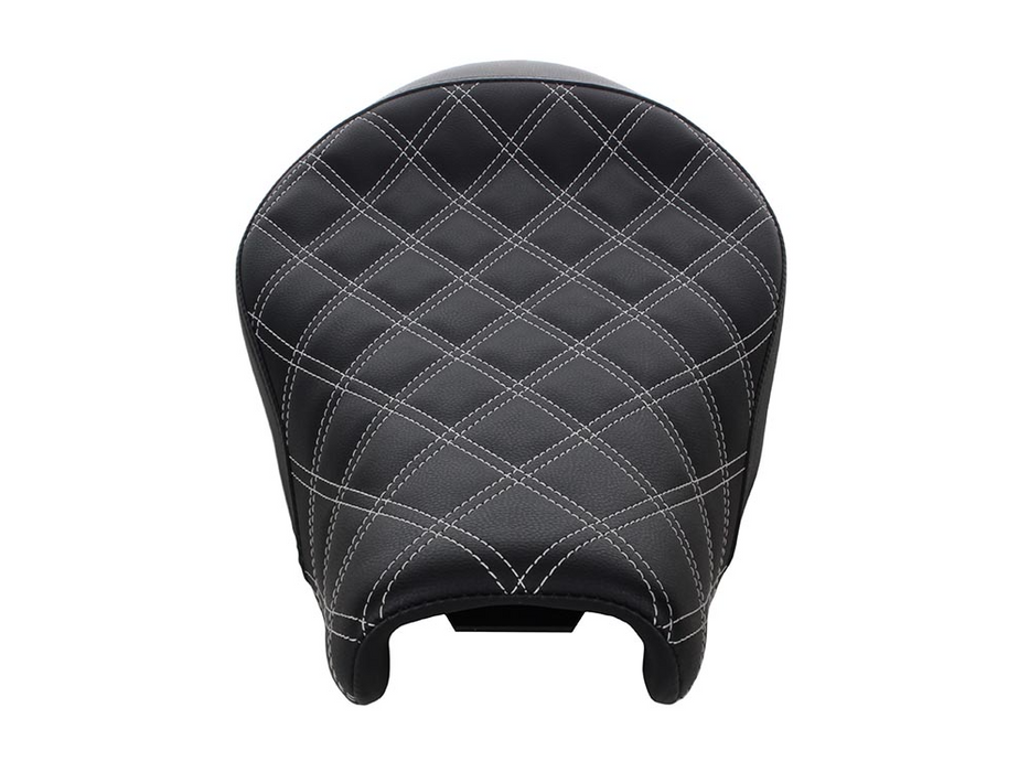 Renegade LS Solo Seat with White Double Diamond Lattice Stitch. Fits Sportster 2004-2021 with 3.3 Gallon Fuel Tank.